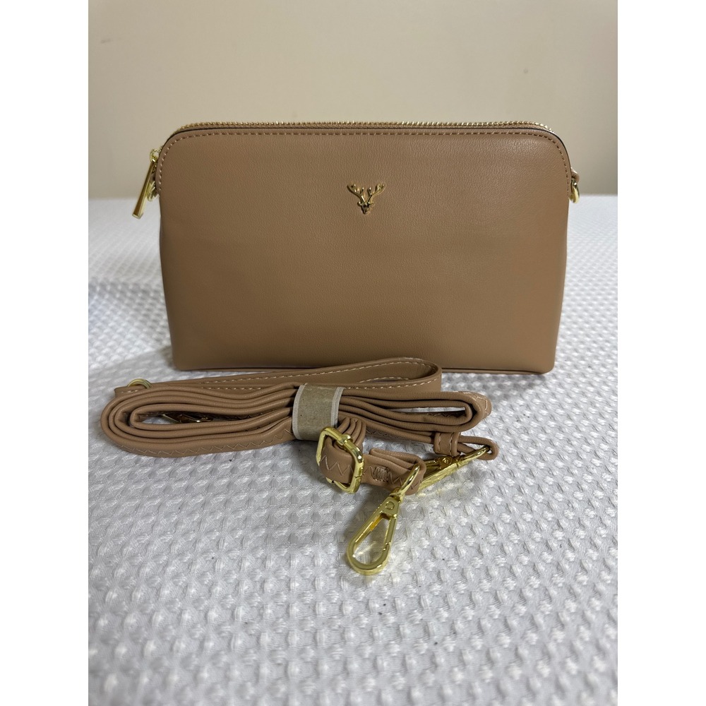 Tan Crossbody Bag Wristlet Camel Faux Leather NEW